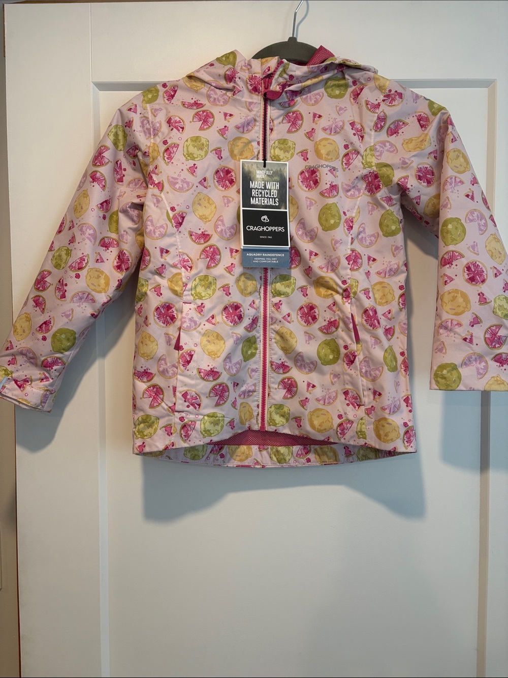 NWT Craghoppers Kids Pink Citrus Pattern Hooded raincoat